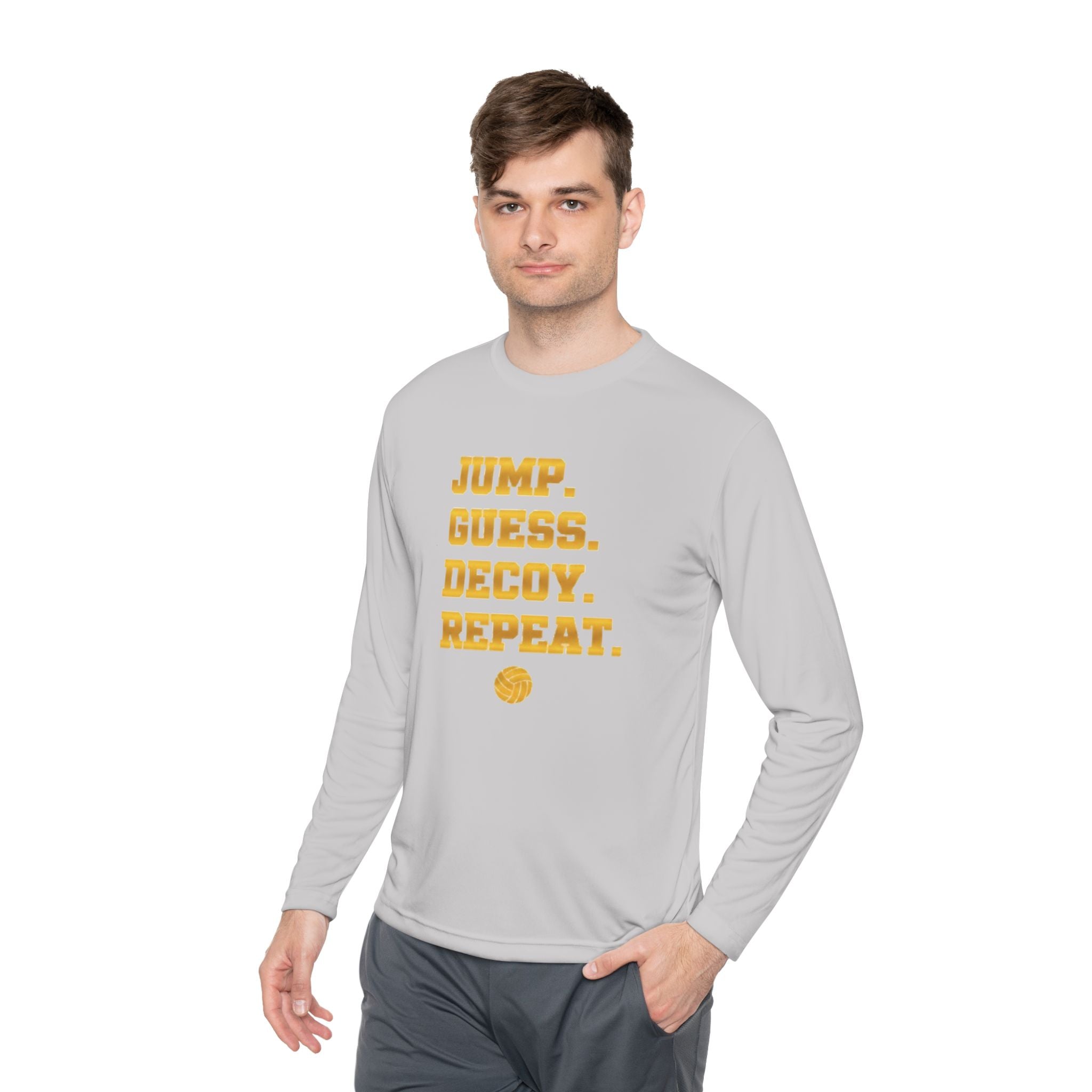 "Jump. Guess. Decoy. Repeat." —  Volleyball Middle Hitter Warm up Long Sleeve