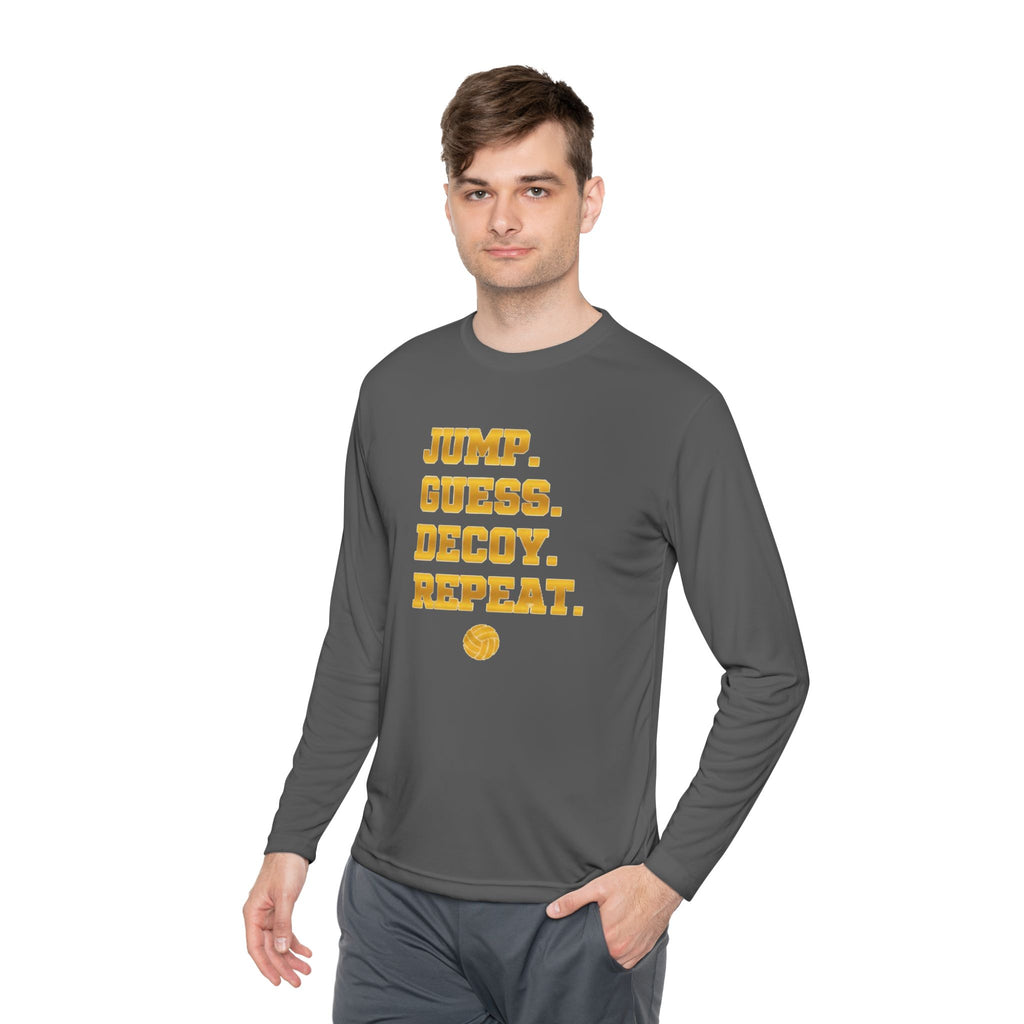 "Jump. Guess. Decoy. Repeat." —  Volleyball Middle Hitter Warm up Long Sleeve
