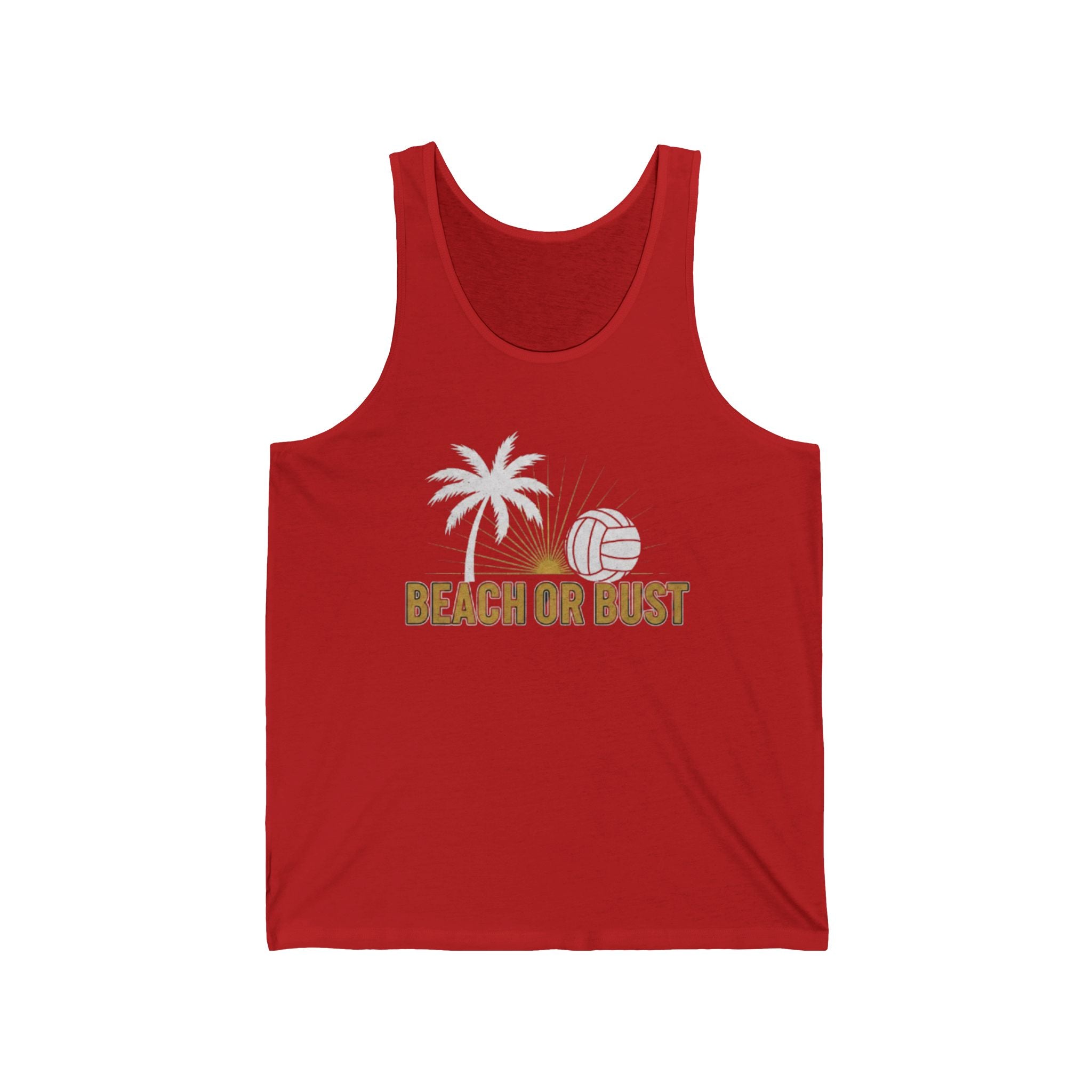 Beach or Bust Tank Top — Beach Volleyball Palm Tree Graphic Tank