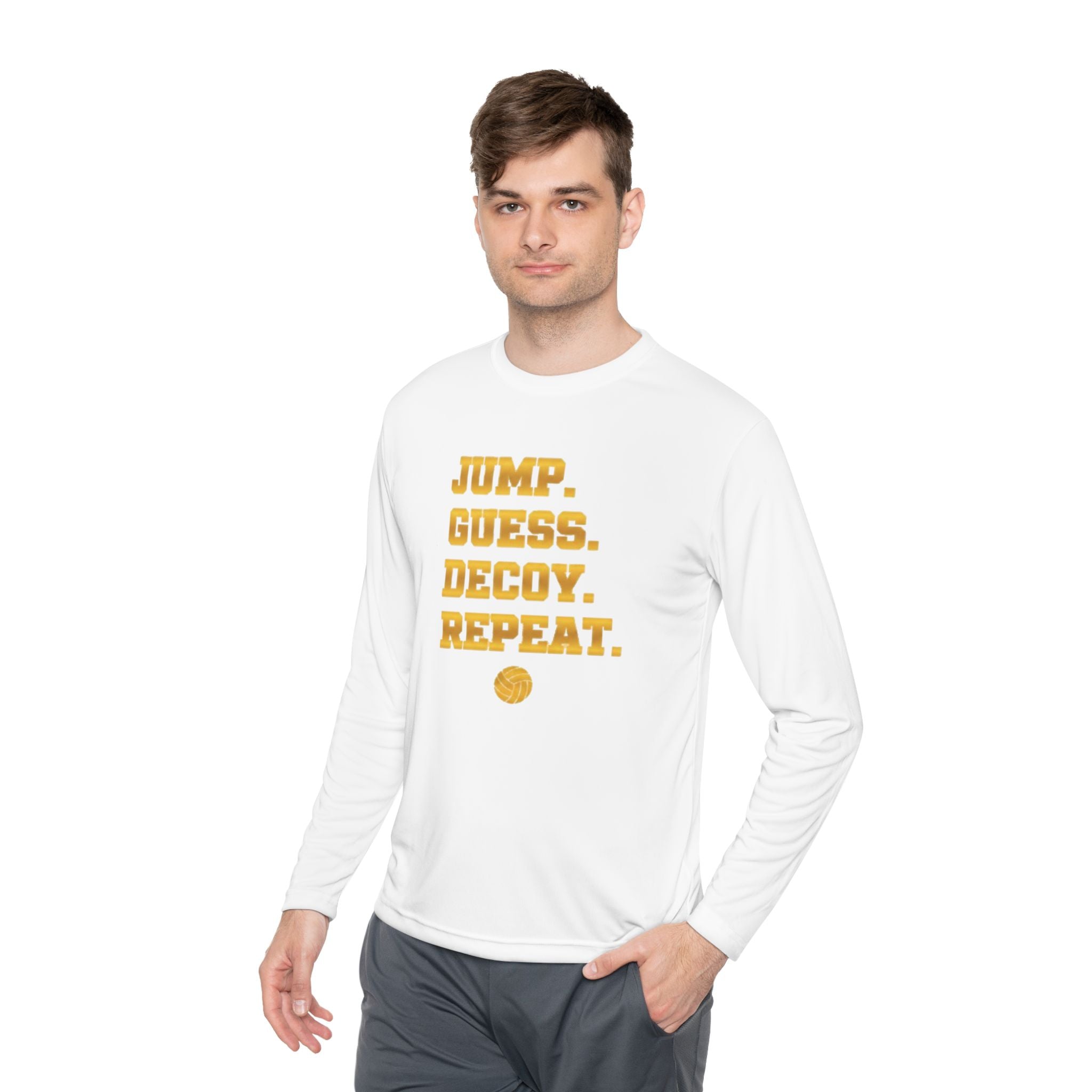 "Jump. Guess. Decoy. Repeat." —  Volleyball Middle Hitter Warm up Long Sleeve